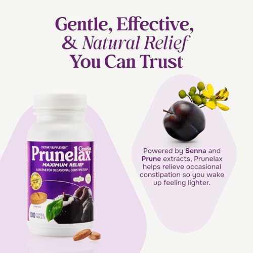 Prunelax Ciruelax Maximum Relief Laxative Tablets with Natural Senna for Occasional Constipation, Senna Extract, Vegan & Gluten-Free, Gentle Overnight Relief - 100ct