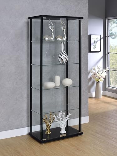 Coaster Home Furnishings - Delphinium - Glass - 4-Shelf Curio Cabinet with Wood Top and Base, Two Doors, and Chrome Hardware - Living Room - 64-Inch - Black - 950170