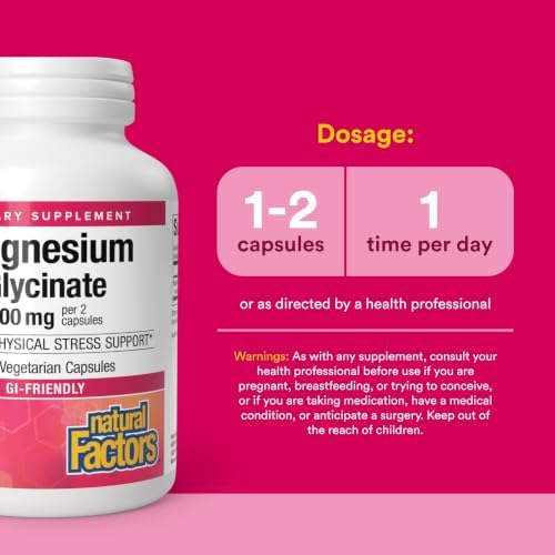 Natural Factors Magnesium Glycinate 400 mg for Stress Support*, 60 Servings