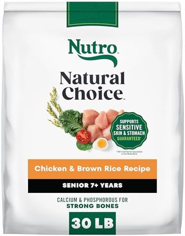 Nutro Natural Choice Senior Dry Dog Food, Chicken & Brown Rice, 30 lb | Non-GMO, Real chicken #1 ingredient, no corn, wheat, soy, supports bones, digestion & immunity, dental health & skin/coat
