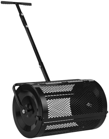 VINGLI Compost Spreader, 24 inch Peat Moss Spreader with Height Adjustable Handle, T Shaped Handle Peat Moss Roller, Seed Spreader for Lawn Backyard Outdoor (24"-Black & Yellow)