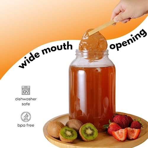 1 Gallon Glass Jar with Lid | Wide Mouth Container for Fermentation | Heavy-duty Large Glass Jar with Lid for kombucha, pickling and food storage | Glass Jars with Airtight Lid design