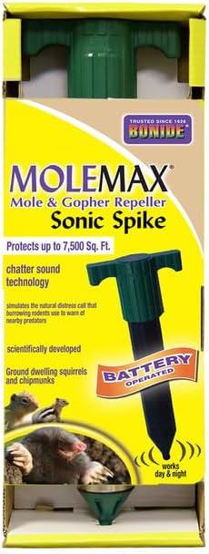 Bonide MoleMax Mole & Gopher Repeller Battery-Powered Sonic Spike | Animal Repellent Stake with Chatter Sound Technology