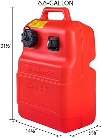 Scepter 3.2 Gallon Portable Marine Gas Can, Boat Fuel Tank with Top Handle | Underseat Design, 2-Way Vented Cap, Built-In Fuel Gauge and Pick-Up, EPA & CARB Compliant, 14"L x 10.5"W x 9"H (08576)