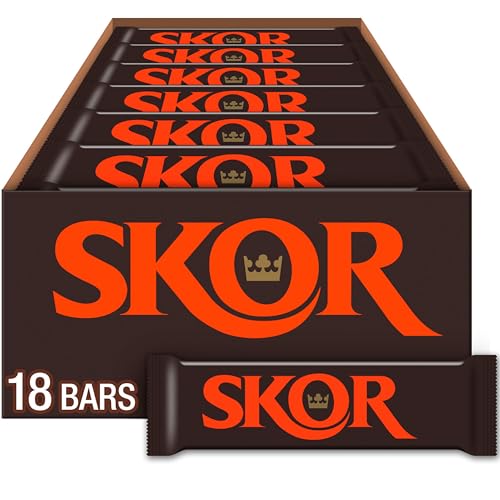 SKOR Crisp Butter Toffee Chocolate Candy Bars, 1.4 oz, 18 ct | Crisp Butter Toffee Bars Covered in Chocolate, Kosher and Gluten Free