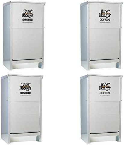 Little Giant Chow Hound 25 Pound Capacity Indoor and Outdoor Automatic Heavy Gauge Steel Dry Food Dog Feeder with Magnetized Door (4 Pack)