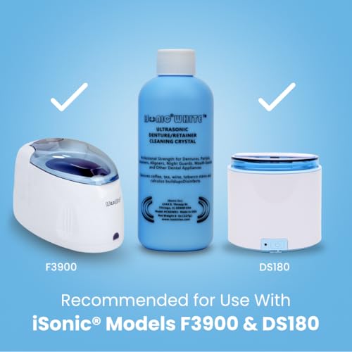 iSonic White CSDW01 Denture/Retainer Cleaning Crystal to Remove Stains, Buildups for all dental/sleep apnea/clear appliances, 8OZ bottle