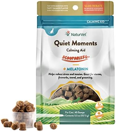NaturVet Quiet Moments Calming Plus Melatonin Cat Supplement - 50 Count | Calming Aid for Cats - Reduce Stress, Pet Storm Anxiety, Motion Sickness - Great for Grooming, Separation and Travel