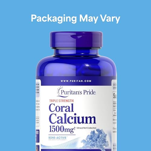 Puritan's Pride Triple Strength Coral Calcium 1500mg with Bone-Active™ | Dietary Supplement For Heart, Nerve, And Muscle Support, 2 Month Supply, 120 Rapid Release Capsules