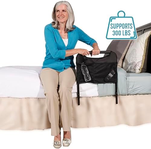Able Life Bedside Safety Handle, Padded Stand Assist Railing for Seniors, Height Adjustable Bed Rail with Pouch for Elderly Adults, Fits King, Queen