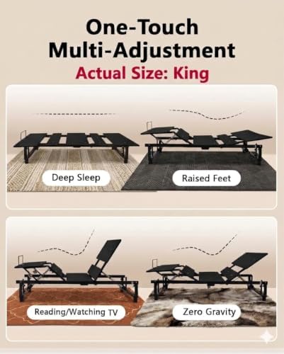 Mixcous King Adjustable Bed Frame with Zero Gravity Heavy Duty 750 lbs | Zero Gravity Anti-Snore Mode, Head & Foot Incline, Wireless Remote Control, Easy Assembly, Heavy Duty Frame
