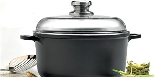 Berghoff EuroCAST Cast Aluminum Nonstick 8" Stockpot, 3.2qt Soup Pot | Induction Pasta & Stew Cooking Pot with Straining Glass Lid