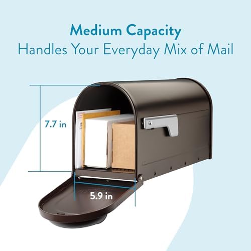 Architectural Mailboxes 8830B-10 Winston Nickel Flag Post Mount Mailbox, Medium, Black | Galvanized steel build for outside with weather-resistant build and rust-resistant powder-coat finish. USPS approved.
