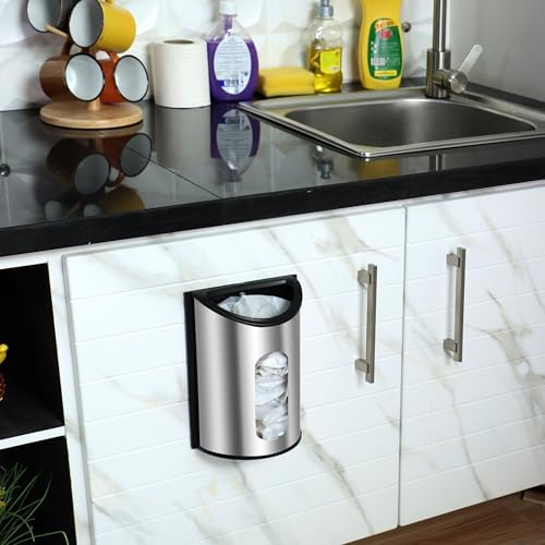 Utopia Kitchen Wall-Mounted Stainless Steel Grocery Bag Holder, Silver | Space-Saving Plastic Bag Holder for Kitchen, Pantry or Cabinet, Reusable Plastic Bag Organizer