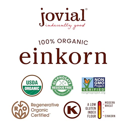 Jovial Einkorn 100% Organic Wheat Berries - Einkorn Berries, Organic Farro, High Protein, Non-GMO, USDA Certified, Lower Carb, Whole Grain, Product of Italy - 16 Oz