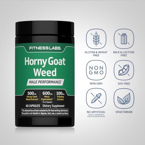 Piping Rock Fitness Labs Horny Goat Weed Complex | 500 mg | 60 Capsules | Vegetarian, Non-GMO Supplement