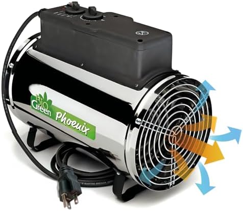 Bio Green PHX 2.8/US Phoenix Greenhouse Heater – 220-240V - 9553 BTU Stainless Steel – Electric Heating and Cooling System for Greenhouse, Shed