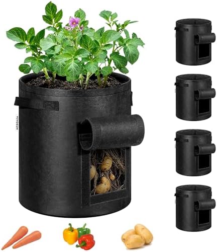 VIVOSUN 5-Pack 7 Gallon Potato Grow Bags, Roll-up Harvest Window
