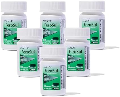 Major Ferosul - Ferrous Sulfate 325mg Tablets with 65mg of Elemental Iron - Iron Supplement for Women, Men - Green - 100 Count (3 Pack)