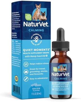 NaturVet Quiet Moments Plus Hemp Calming Drops for Cats & Dogs - 1 Oz | Calming Aid for Dogs & Cats - Helps Reduce Stress & Promote Relaxation with