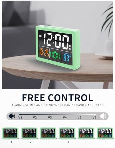JALL Digital Clock with Date Day for Seniors, Electric Alarm Clocks for Bedrooms with Temperature, 2 Alarms, Dimmer, Dual USB Charger, Battery Backup