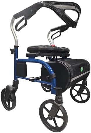 Evolution Trillium Lightweight Walker Rollator with Seat, Wheels, Brakes for Indoor, Outdoor Mobility, Regular Blue