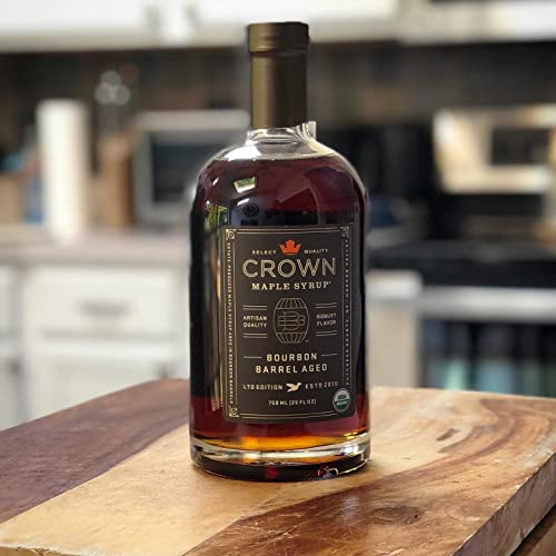 Crown Maple Organic Bourbon Barrel Aged Maple Syrup, Pancakes, Flavor Cocktails, Marinades and Sauces, 12.7 Fl Oz