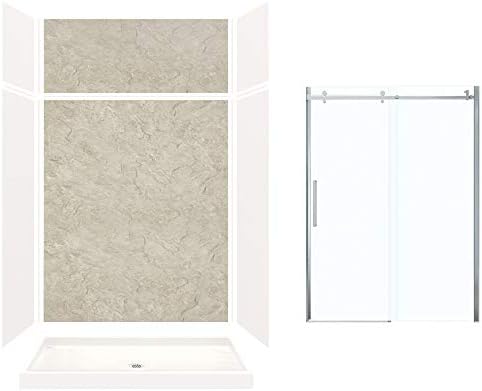 Transolid KSX603296-8997SC-3144 Expressions 32-in x 60-in x 96-in Alcove Shower Kit with Extension and Door, White/Sea Fog and Silver