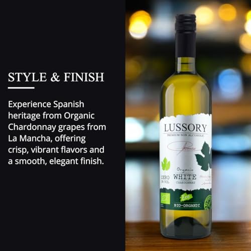 Lussory Organic Merlot Dealcoholized 0.0% Non Alcoholic Wine Red From Spain, Low Calories, Organic, Vegan (750ml, 1 Bottle)