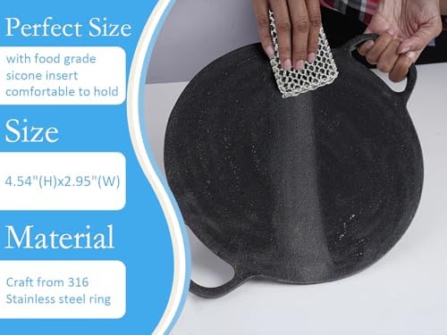 Herda 316L Cast Iron Scrubber Cleaner, Large Cast Iron Chain Mail Scrubber
