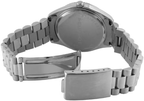 Peugeot Men's Stainless Steel Big Face Luxury Watch with Day Date Windows, Roman Numerals & Coin Edge Fluted Bezel Watch