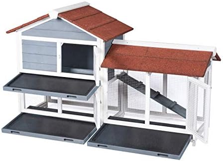GDLF 62" Rabbit Hutch, Bunny Hutch Indoor Outdoor with Ramp, Cleaning Tray