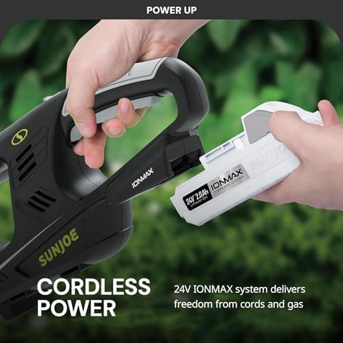 Sun Joe 24V-HT18-LTE 24V 2.0Ah 18-in Cordless Handheld Hedge Trimmer 5/8" Cutting Capacity, Blade, Kit (w/ 2.0 Ah Battery + Quick Charger)