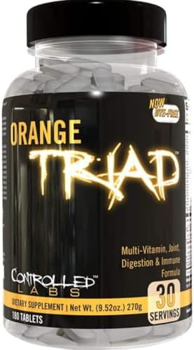 CONTROLLED LABS Orange Triad, Multivitamin/Joint/Digestion/Immune, 45 Serv | Daily Supplement, Vitamin A, B6, B12, C, D, Iron Free Sports Vitamin, Supports Joints, Digestion, Immune Function, Magnesium