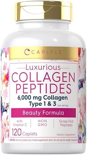 Carlyle Collagen Peptides with Vitamin C | 6000mg | 120 Caplets | Grass Fed Type I & III | Beauty Formula | Non-GMO, Gluten Free Supplement
