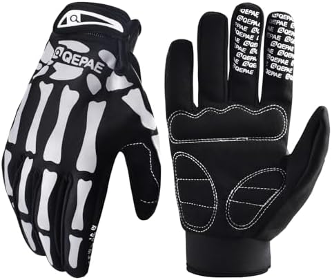 Azarxis Skeleton Gloves Adjustable Lightweight Racing Skull Sports Work Bone Gloves Anti-Slip Breathable for Men & Women Motorcycle, Cycling, Biking