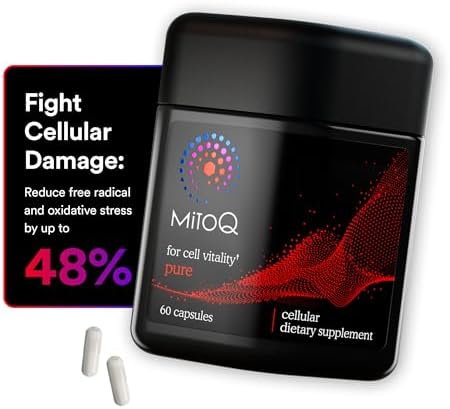 MitoQ Pure Advanced Mitochondria Supplement - Superior Bioavailability to CoQ10 - Patented Vitality Supplement for Sustained Energy, Heart Health, Metabolic Support, and Healthy Aging (60 Capsules)