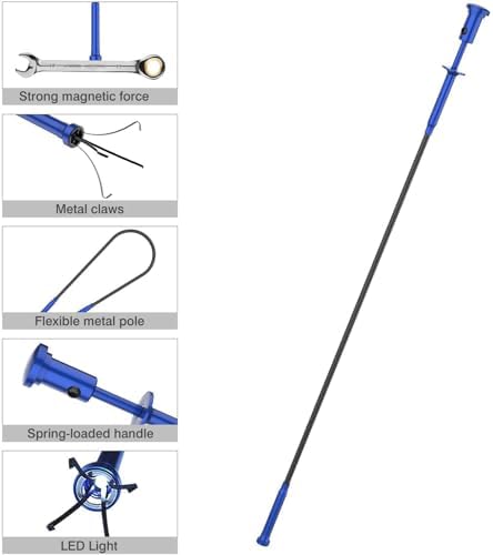Housolution Grabber Tool Magnetic, Bendable Reacher with LED Lights, Blue