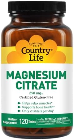Country Life Magnesium Citrate 250mg - 120 Tablets - Supports Muscle & Nerve Function, Heart Rhythm, Healthy Immune System