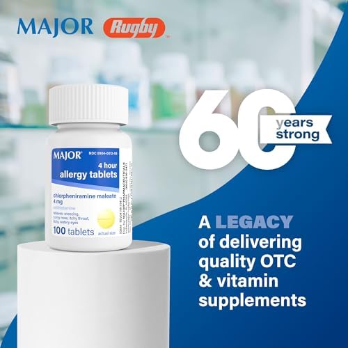 Major 4 Mg Allergy Tablets - Chlorpheniramine Maleate 4-Hour Allergy Medicine - Antihistamine for Relief of Sneezing, Itchy Watery Eyes, Itchy Throat