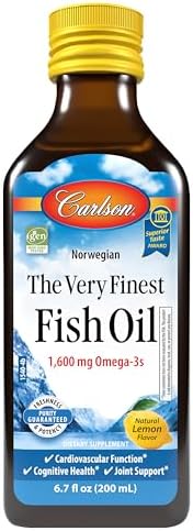 Carlson The Very Finest Fish Oil, 1600 mg, Omega-3s, 200 mL (6.7 Fl Oz) | Lemon; Liquid Fish Oil Supplement; Norwegian Fish Oil; Wild Caught; Sustainably Sourced Fish Oil Liquid