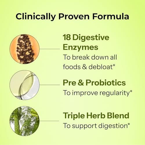 HUM Flatter Me Digestive Enzymes, Digestion & Bloating Support, 60 Count | 18 Digestive Enzymes, Ginger, Peppermint & Fennel, Women & Men, Vegan, Non-GMO, 60 Capsules