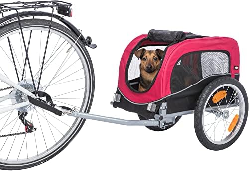 TRIXIE Medium Dog Bike Trailer - Foldable Pet Bicycle Trailer for Dogs up to 48lbs – Features Quick Fastening Wheels, 2 Doors, Safety Leash & Waterproof Carrier - 50 x 25 x 26.5in - Black/Red