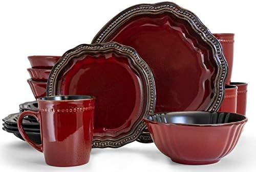 Elama Regency 16 Piece Stoneware Dinnerware Set in Red