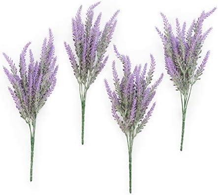 Ling's moment Artificial Purple Lavender, 4 Bushes Fake Lilac Flower