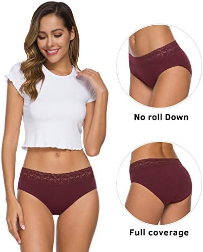 Wealurre Underwear Women Cotton Lace Waisted Bikini Panties 5-Pack