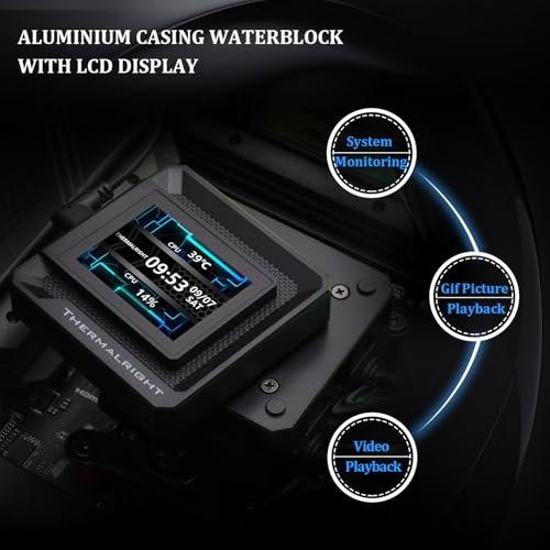 Thermalright FW SE 120 ARGB Black AIO Water Cooler, Liquid CPU Cooler, 2’’ LCD Screen-320x240 Resolution, 2000RPM High Speed