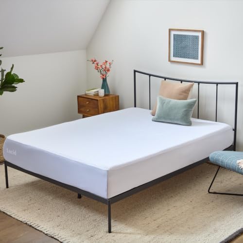 LUCID Premium Waterproof Mattress Protector, Queen Size – Fitted Sheet Style, Machine Washable – Cotton Terry Top Cover – Dorm Room Essential – White