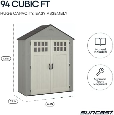 Suncast Everett 6x3 ft Vertical Storage Shed - Resin Outdoor Garden Shed with Floor, Windows
