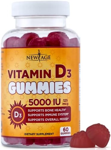 NEW AGE Vitamin D3 5000 IU 125mcg Gummies - Immune Supplement - Non-GMO, Gluten-Free, Dairy-Free, No Gelatin (120 Gummies (Pack of 2))